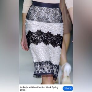 La Perla Lace Black & Cream Pencil Midi Skirt RTW Spring 2006 size 44 US 8